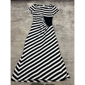 Beige by Eci Dress Womens Medium Black & White Short Sleeve Maxi Rayon Blend